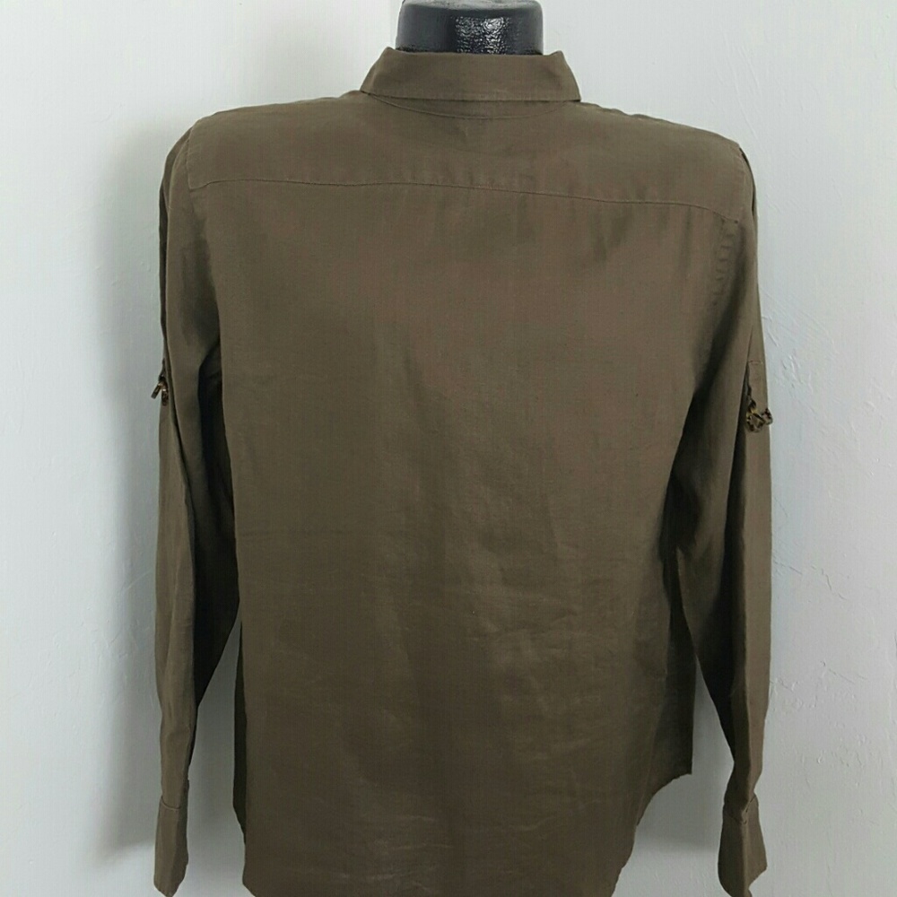 Lauren Ralph Lauren linen green long sleeve solid button down women size M - Picture 4 of 7